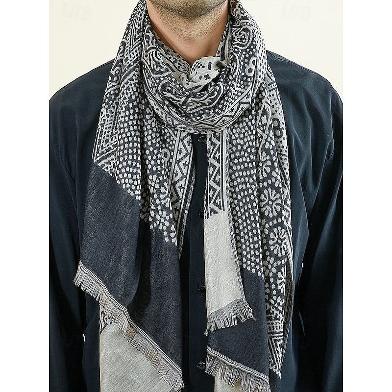 Men's Cotton Winter Scarf with Ethnic Paisley Pattern, Soft Lightweight Shawl Wrap, Christmas Gift for Him, Casual and Holiday Wear