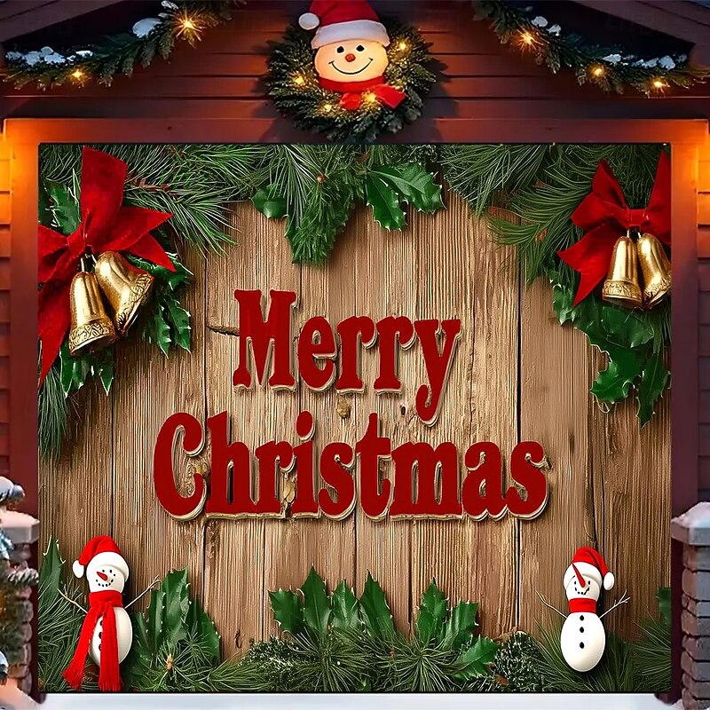 Christmas Outdoor Garage Door Cover Merry Christmas Wreath Large Tapestry Backdrop Holiday Party Wall Decoration For Outdoor Garage Door Home Christmas Festival Celebration Decor2
