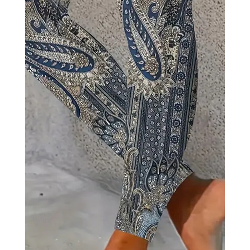 Women's Leggings Cozy Leggings Vacation Casual Full Length High Waist Paisley Printing Thermal Warm Comfortable Stretchy Vacation Casual Daily Deep Blue Fall Winter Slim Fit3