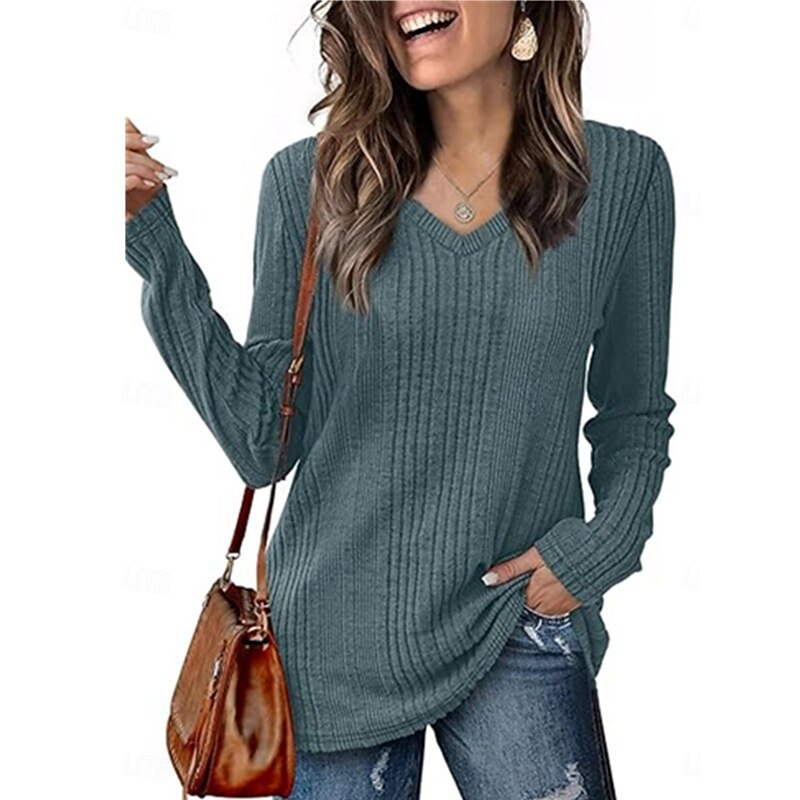 Women's Blouse Solid Color Stylish Casual Long Sleeve V Neck Regular Tops Daily Ruched Black Red Green Khaki Spring Fall Winter