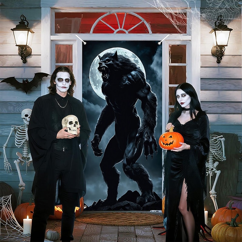 Halloween Posters Door Cover Outdoor Banners Werewolf 3D Dark Punk Gothic Style Party Dorm Teens Room College Dorm Guys Man Cave Frat Bedroom Shooting Backgrounds Home Decor3