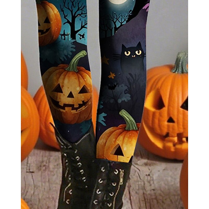 Women's Leggings Cozy Leggings Vacation Basic Casual Full Length High WaistPantsHalloween Graphic Printing Thermal Warm Comfortable Stretchy Vacation Casual Daily Blue Fall Winter Slim Fit3