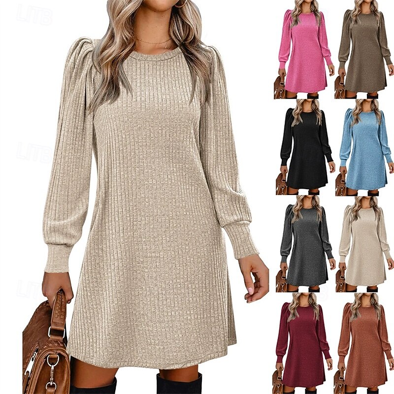 Women's Mini Dress Casual Dress Elegant Fashion Modern Outdoor Daily Going out Regular Fit Plain Long Sleeve Crew Neck Black Pink Red Blue Spring Autumn
