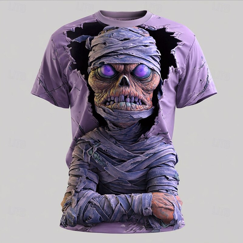 Halloween Men's Optical Illusion Zombies 3D T Shirt Short Sleeve T shirt 3D Print Crew Neck Shirt Exaggerated Designer Horror Party Street Club Blue Purple Brown Summer Spring All Seasons Clothing4