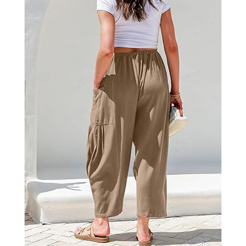 Women's Wide Leg Chinos Streetwear Casual Full Length Medium Waist Plain Drawstring Pocket Comfortable Micro-elastic Outdoor Vacation Street Dark red Lake blue Black White Spring Fall Regular Fit3