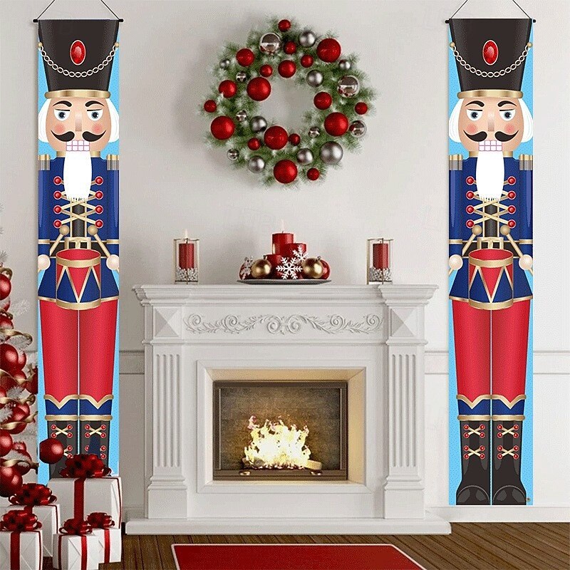 Christmas Porch Banner with Puppet Design, Holiday Door Hanging Signs, Xmas Couplets Decoration for Home Outdoor3