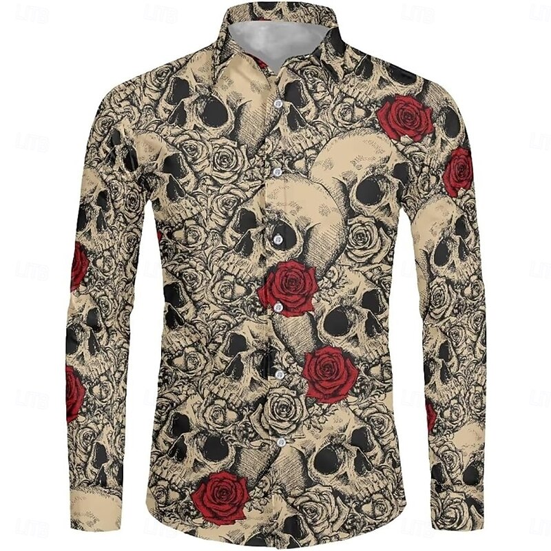 Halloween Bat Skeleton Skull Blouse / Shirt Button Down Shirt Print For Men's Adults' Halloween Carnival Masquerade 3D Print Party Halloween3