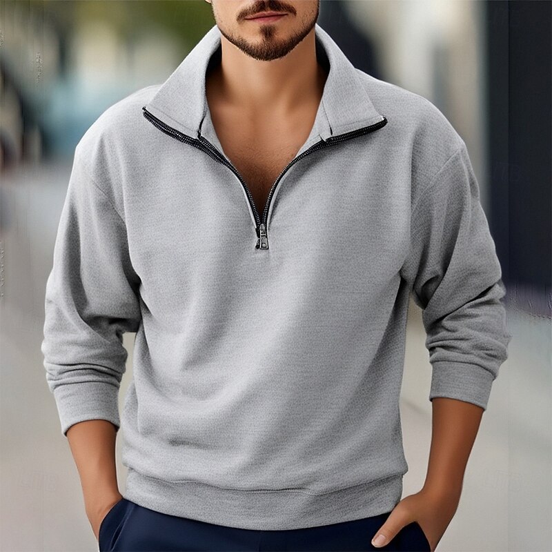 Men's Sweatshirt Quarter Zip Sweatshirt Apricot Black White Wine Red Half Zip Plain Sports & Outdoor Daily Holiday Polyester Streetwear Basic Casual Fall Winter Clothing Apparel Hoodies Sweatshirts