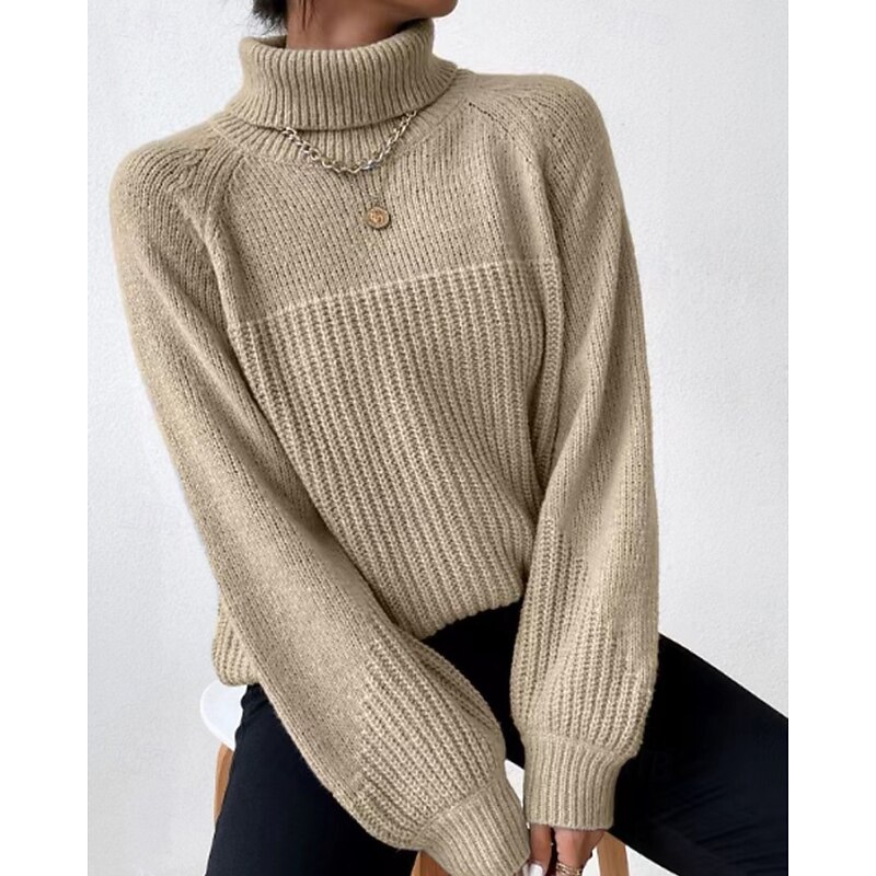 Women's Sweater Pullover Streetwear Casual Solid Color Turtleneck Knitted Long Sleeve Regular Tops Knit Daily Going out Weekend Light Green Pink Fall Winter2