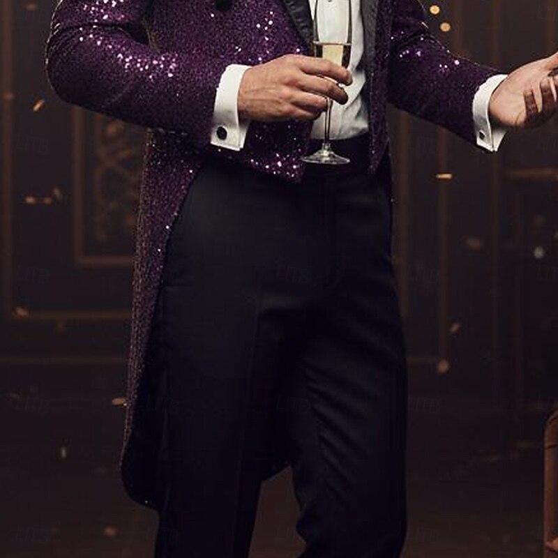 Men's Tuxedo Closure collar Party Solid Colored Black Silver Red Slim Fit Single Breasted Two-buttons2