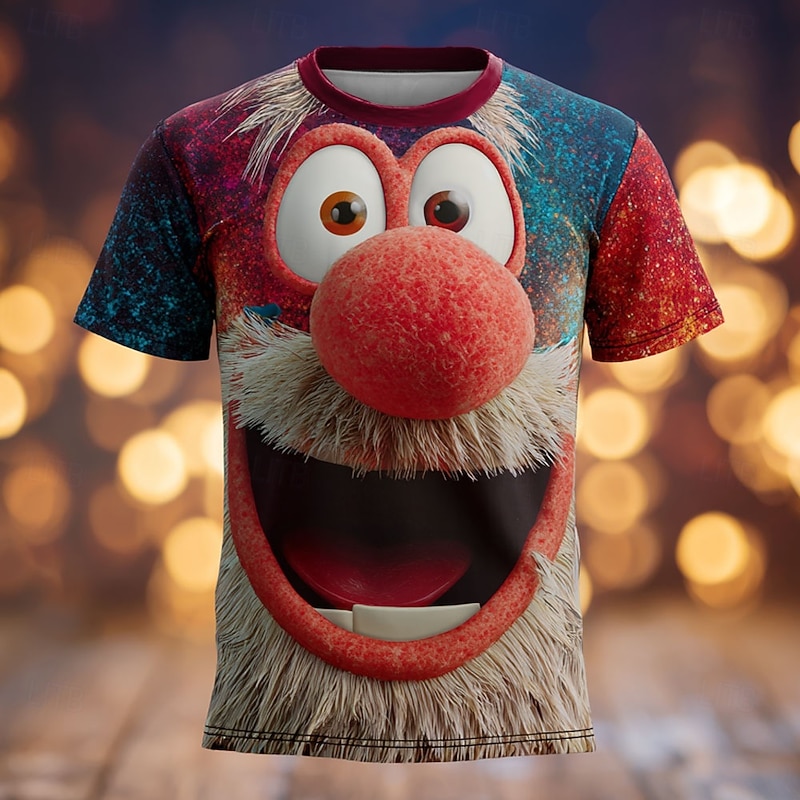 Men's Optical Illusion 3D Funny Emotes T Shirt Short Sleeve T shirt 3D Print Crew Neck Shirt Exaggerated Designer Party Daily Holiday Red Brown Green Summer Spring All Seasons Clothing Apparel S M L