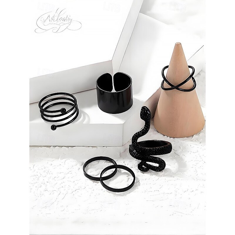 Women's Halloween Gothic Snake Ring Set – Black Alloy Adjustable Punk Jewelry for Costume Party and Cosplay2