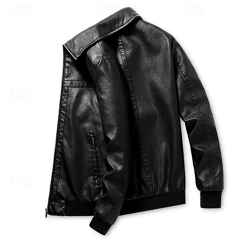 Men's Faux Leather Jacket Biker Jacket Motorcycle Jacket Vacation Daily Windproof Warm Pocket Spring Fall Plain Fashion Classic Stand Collar Regular Black Wine Jacket4