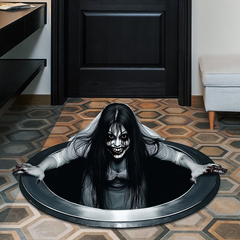 Halloween 3D Wall Sticker, Scary Horror Long Hair Ghost Bride Floor Decal, Spooky Bedroom Living Room Home Decoration2