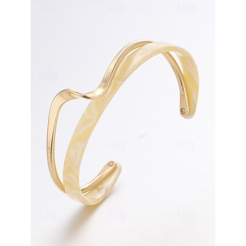 Women's Gold and Resin Bangle Bracelet, Elegant Wave Design Cuff Jewelry for Parties, Weddings and Daily Wear4