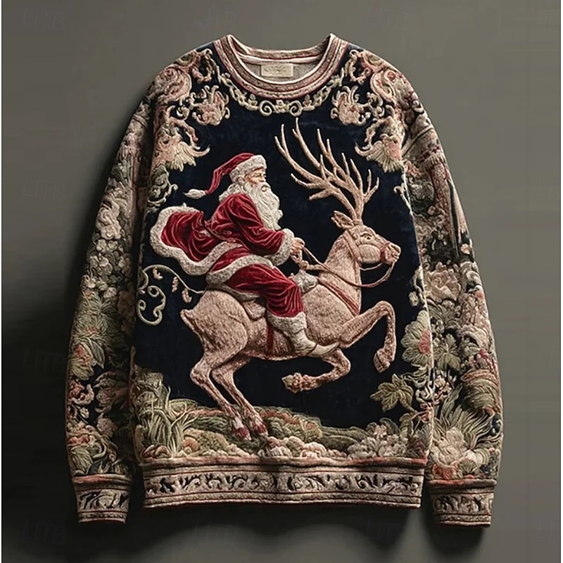 Women's Pullover Sweatshirt Graphic Santa Claus Casual Long Sleeve Crew Neck Regular Tops Home Work Street Black White Red Spring Fall Winter