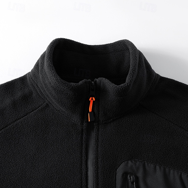 Men's Winter Jacket Fleece Jacket Casual Jacket Vacation Daily Thermal Warm Pocket Fleece Fall Winter Plain Fashion Streetwear Stand Collar Regular Black Pink Red Purple Green Jacket4