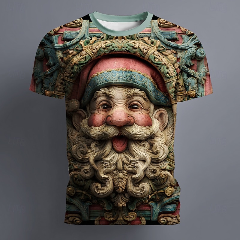 Christmas Men's Santa Claus T Shirt Short Sleeve T shirt 3D Print Crew Neck Shirt Daily Designer Artistic Vacation Party Street Pink Red Green All Seasons Clothing Apparel S M L XL XXL XXXL