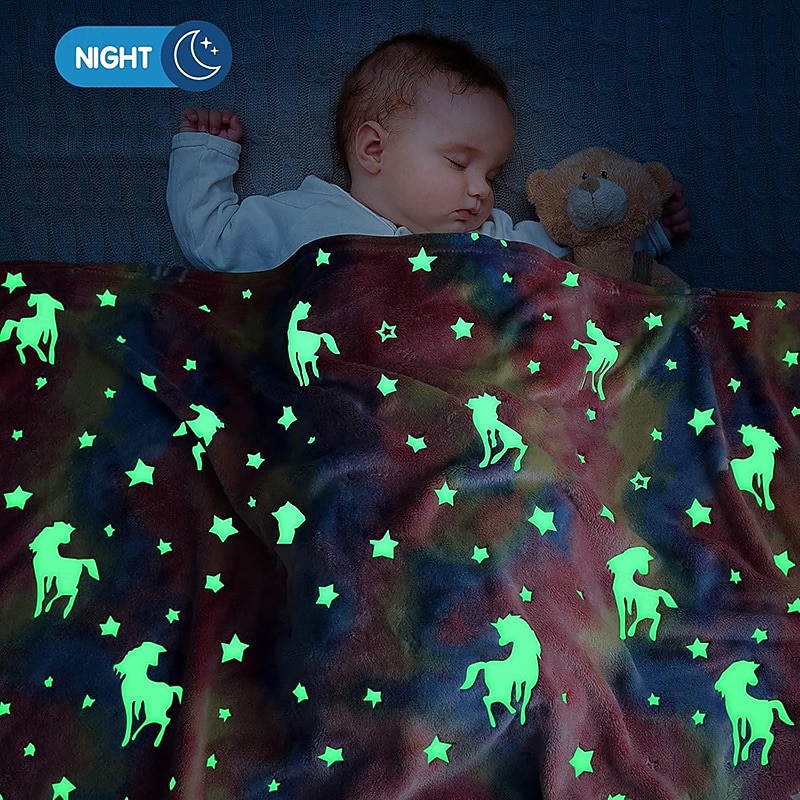 Flannel Glow-in-the-Dark Horse Blanket, Soft Toddler & Nursery Throw, Fleece Nap Blanket for Office, Sofa Cover, Kids Cozy Warm Bedding2