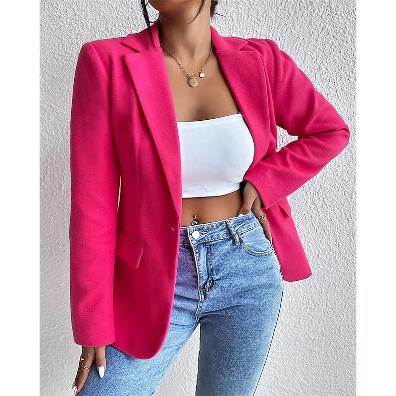 Women's Blazer Comfortable Pocket Buttons Elegant Fashion Outdoor Plain Going out Casual Daily Weekend Single Breasted Regular Lapel Regular Fit Long Sleeve Outerwear Light Pink Black Pink Spring Fall4