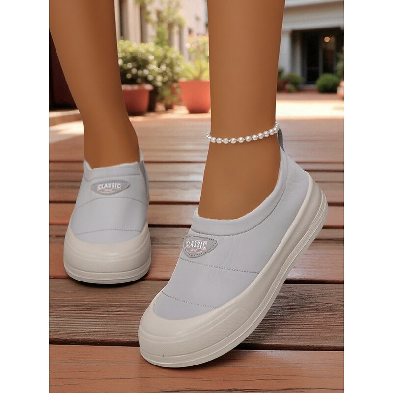 Women's Wide Width White Slip-On Sneakers with Plush Lining – Warm Winter Walking Shoes for Daily Wear3