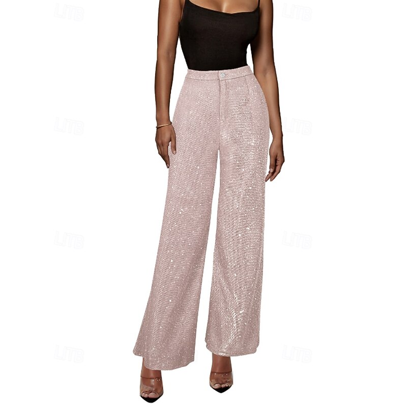 Women's Culottes Wide Leg Wide Leg Chinos Vacation Vintage Fashion Full Length Long Medium Waist Plain Sequins Pocket Comfortable Inelastic Micro-elastic Formal Outdoor Vacation Golden Black Pink Blue2
