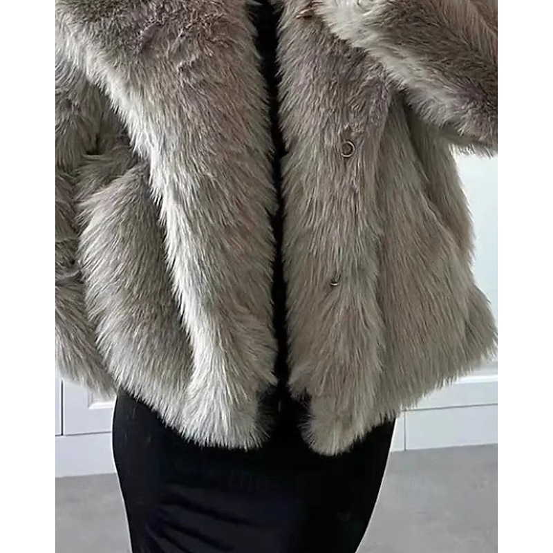 Women's Faux Fur Coat Warm Comfortable Furs & Leathers Casual Plain Vacation Street Holiday Going out Regular Turndown Regular Fit Long Sleeve Outerwear Light Grey Fall Winter3