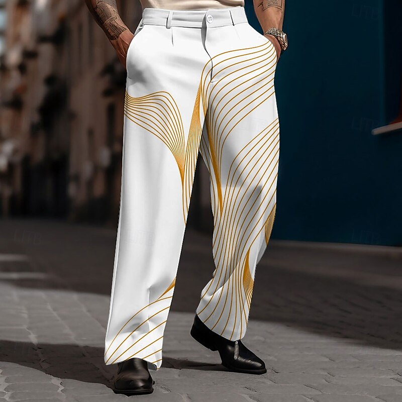 Men's Geometric Waves Dress Pants Trousers Suit Pants Mid Waist Casual Dailywear Holiday Relaxed Fit Flat Front Dress Pants with Side Pockets Spring Fall 3D Print Blue Purple Orange4