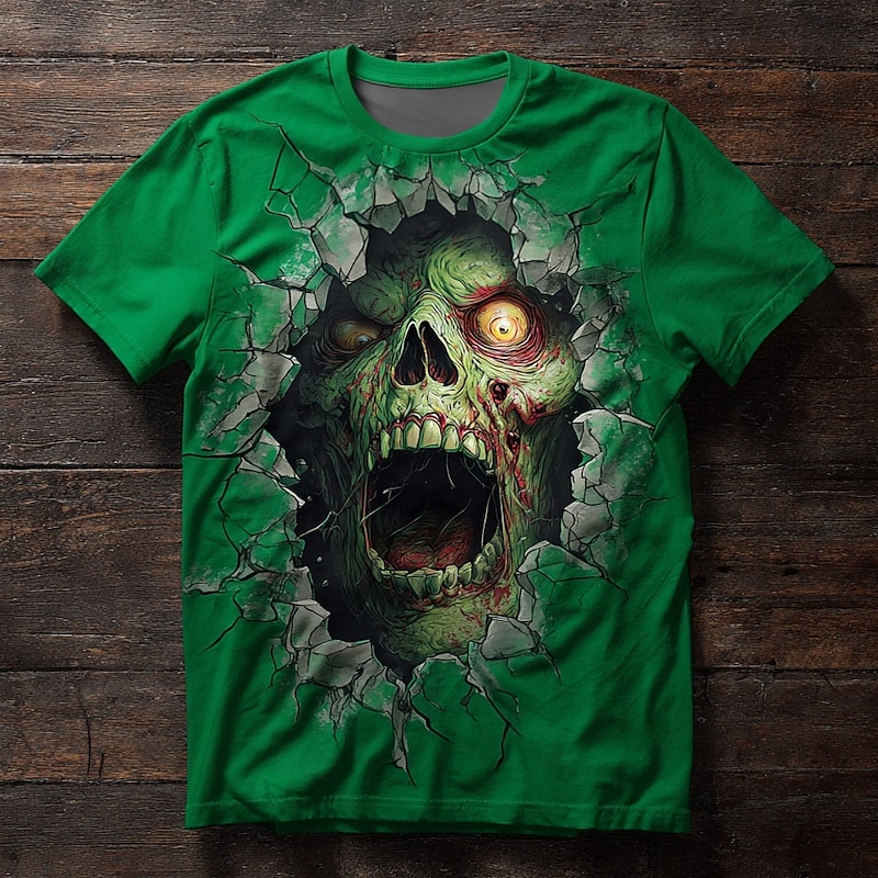 Halloween Men's Optical Illusion Zombies 3D T Shirt Short Sleeve T shirt 3D Print Crew Neck Shirt Exaggerated Designer Horror Party Street Holiday Green 1# Green 2# Green 3# Summer Spring All Seasons4