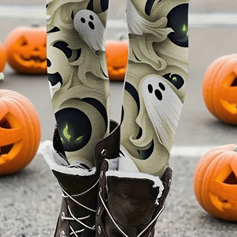Women's Leggings Cozy Leggings Vacation Vintage Basic Full Length High WaistPantsHalloween Graphic Printing Thermal Warm Comfortable High Elasticity Vacation Casual Daily off-white Fall Winter Slim3
