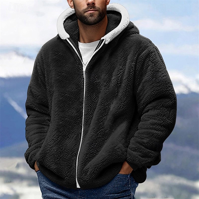 Men's Hoodie Full Zip Hoodie Fleece Jacket Black Wine Blue Purple Khaki Hooded Plain Pocket Sports & Outdoor Daily Holiday Polyester Streetwear Basic Casual Fall Winter Clothing Apparel Hoodies