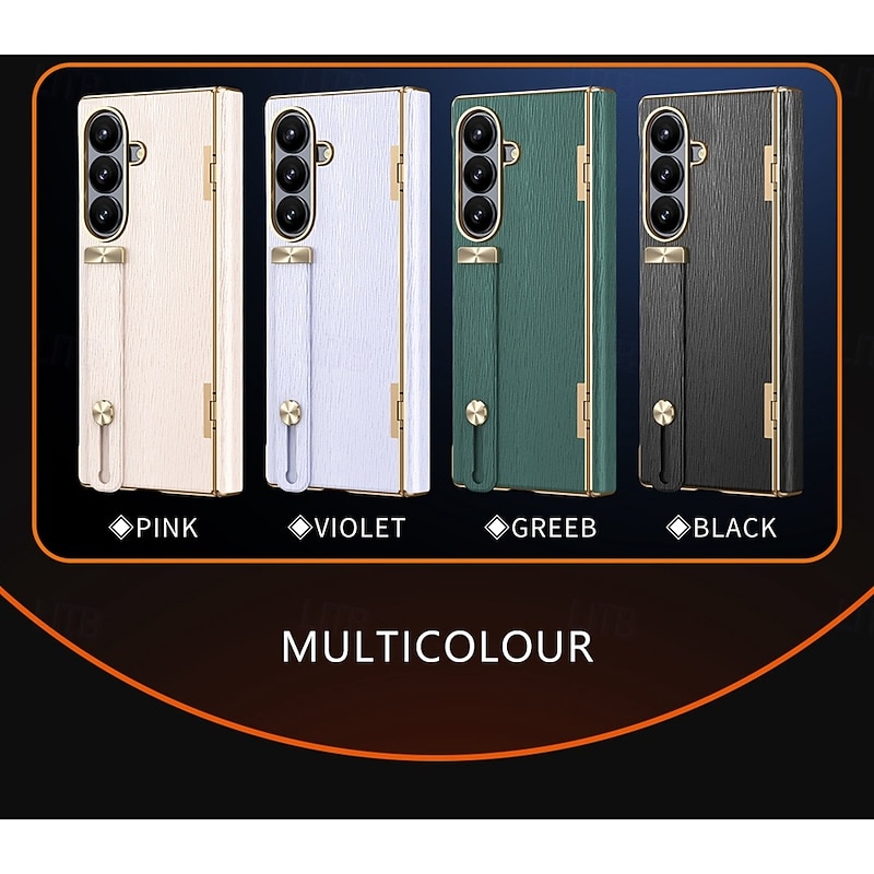 Phone Case For Samsung Galaxy Z Fold 7 Z Fold 6 Z Fold 5 Z Fold 4 Back Cover with Screen Protector with Wrist Strap Shockproof Retro Plating PC