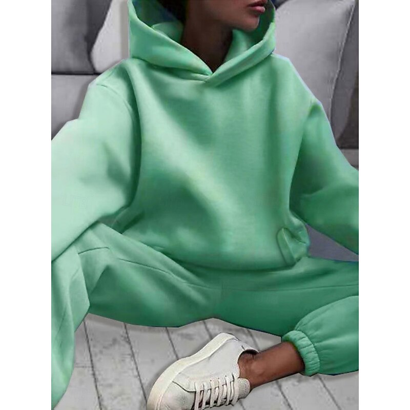 Women's Fashion Streetwear Hoodie Pants Sets Bolero Top Long Sleeve Hooded Solid Color Outdoor Casual Daily Black Blue Brown Spring Regular Fit4