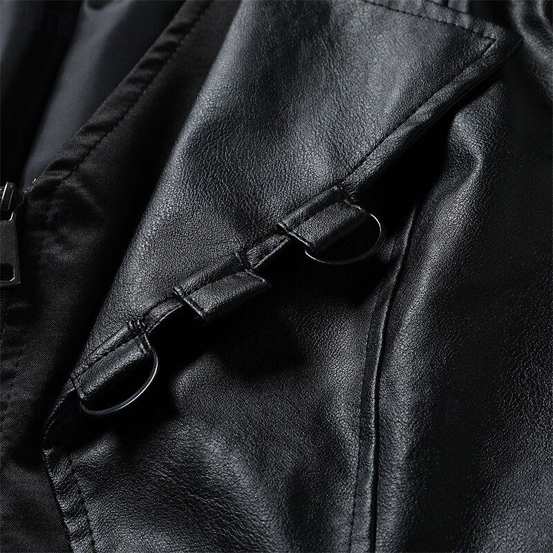 Men's Overcoat Trench Coat Long Trench Coat Vacation Daily Fall Winter Faux Leather Windproof Outerwear Clothing Apparel Fashion Classic Plain Pocket Lapel Single Breasted4