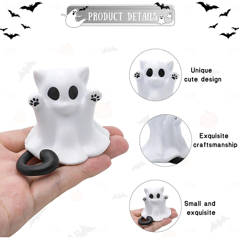 Halloween Cute Ghost Cat Statue Decoration Spooky Figurines Desk Ornament Decorations Cartoon Mini Spooky Halloween Unique Cat Ghost Figurines2
