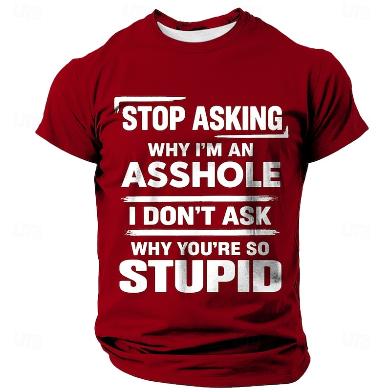 Men's Funny Slang Rude T Shirt Short Sleeve T shirt 3D Print Crew Neck Shirt Fashion Daily Street Daily Black Red Blue Summer Spring Clothing Apparel S M L XL XXL XXXL - Main Image