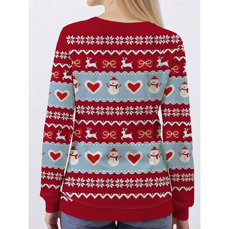 Women's Pullover Sweatshirt Hoodies Graphic Snowman Christmas Classic Casual Festival Long Sleeve Crew Neck Round Neck Regular Tops Casual Holiday Print Red Fall Winter2