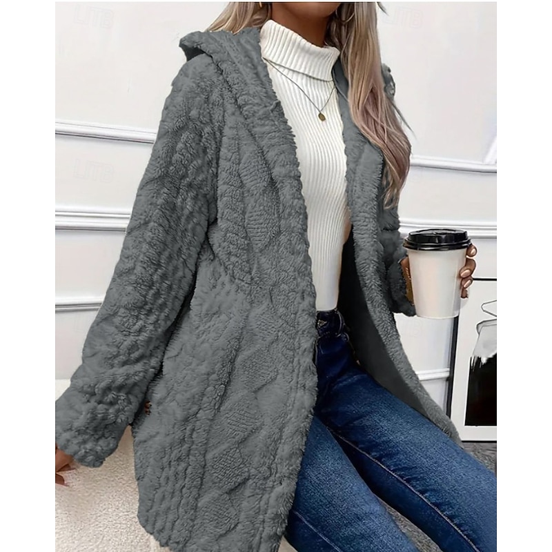 Women's Teddy Coat Hoodie Jacket Warm Comfortable Buttons Casual Plain Vacation Going out Weekend Regular Hoodie Regular Fit Long Sleeve Outerwear Black White Apricot Fall Winter2