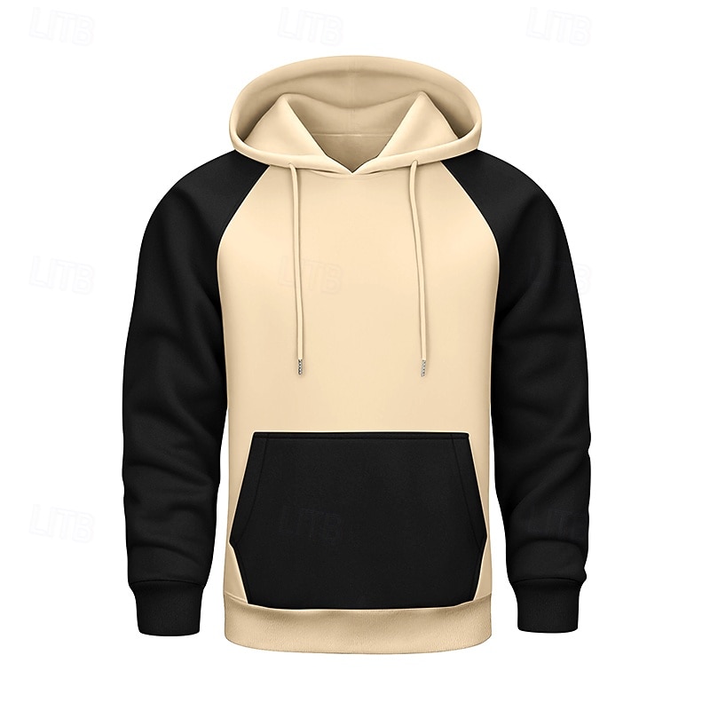 Men's Hoodie Pullover Hoodie Sweatshirt Fleece Hoodie Apricot White Red Light Grey Dark Gray Hooded Plain Patchwork Color Block Kangaroo Pocket Sports & Outdoor Casual Daily Polyester Streetwear Cool3