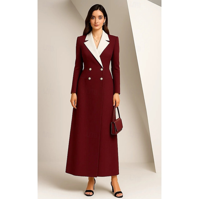 Black and White Tuxedo Dress A-Line Sheath Formal Blazer Dress Wedding Guest Stretch Crepe Elegant Long Sleeve Floor Length Notch lapel collar Double Breasted2