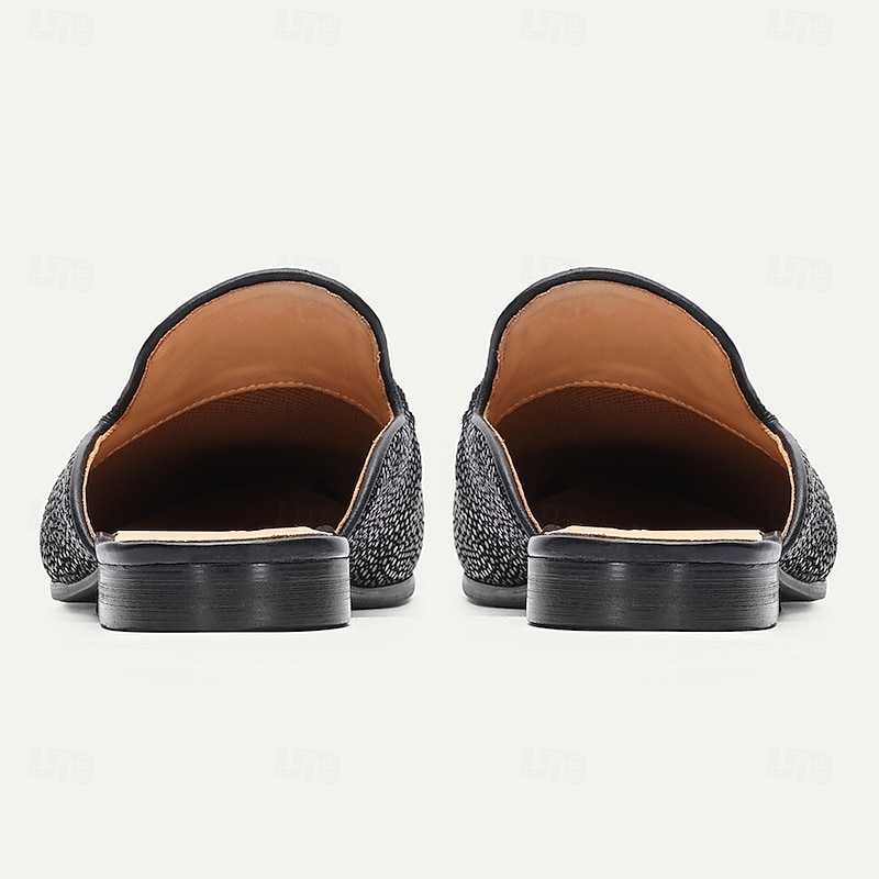 Men's Black Genuine Leather Mule Loafers – Stylish Slip-On Backless Dress Shoes with Metal Buckle for Parties and Evening Wear4