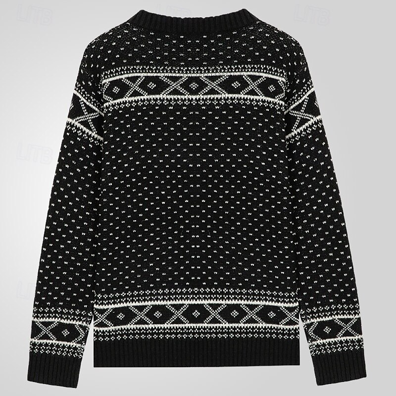 Men's Fair isle Sweater Pullover Sweater Jumper Knitwear Crewneck Casual Vacation Daily 3D Print Keep Warm Long Sleeve Spring Fall Winter Black3