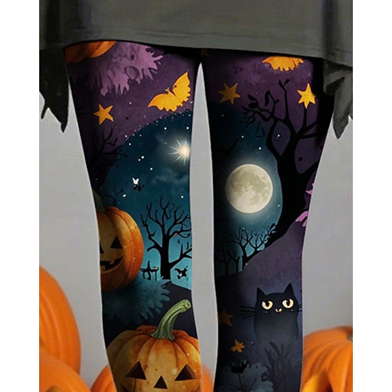 Women's Leggings Cozy Leggings Vacation Basic Casual Full Length High WaistPantsHalloween Graphic Printing Thermal Warm Comfortable Stretchy Vacation Casual Daily Blue Fall Winter Slim Fit2