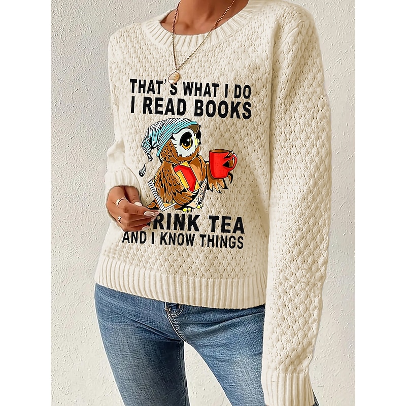 Women's Pullover Elegant Vintage Streetwear Graphic Letter Chunky Crew Neck Knitted Textured Long Sleeve Regular Tops Knit School Formal Outdoor Pink Blue Fall Winter