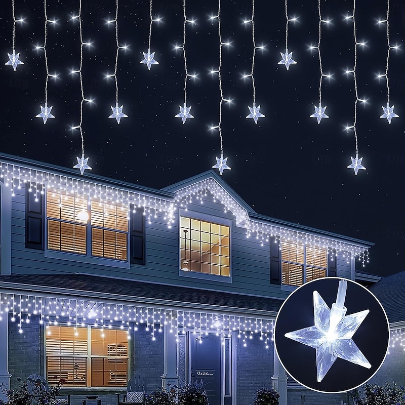Halloween Curtain Lights 36 Pendant Icicle String Lights 5m 216LEDs 8 Lighting Modes Christmas Wedding Party Holiday Window Home Wall Terrace Yard Garden Christmas Decorative Lights 31V3