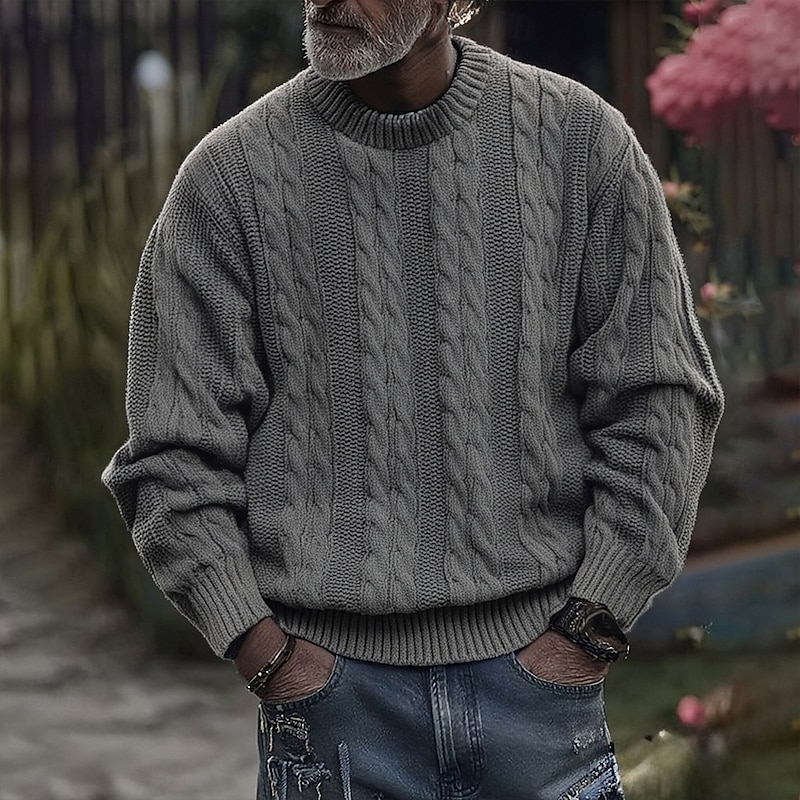 Men's Pullover Sweater Jumper Knit Sweater Ribbed Knit Regular Tops Knitted Plain Crew Neck Fashion Basic Vacation Daily Wear Clothing Apparel Fall Winter Black White M L XL