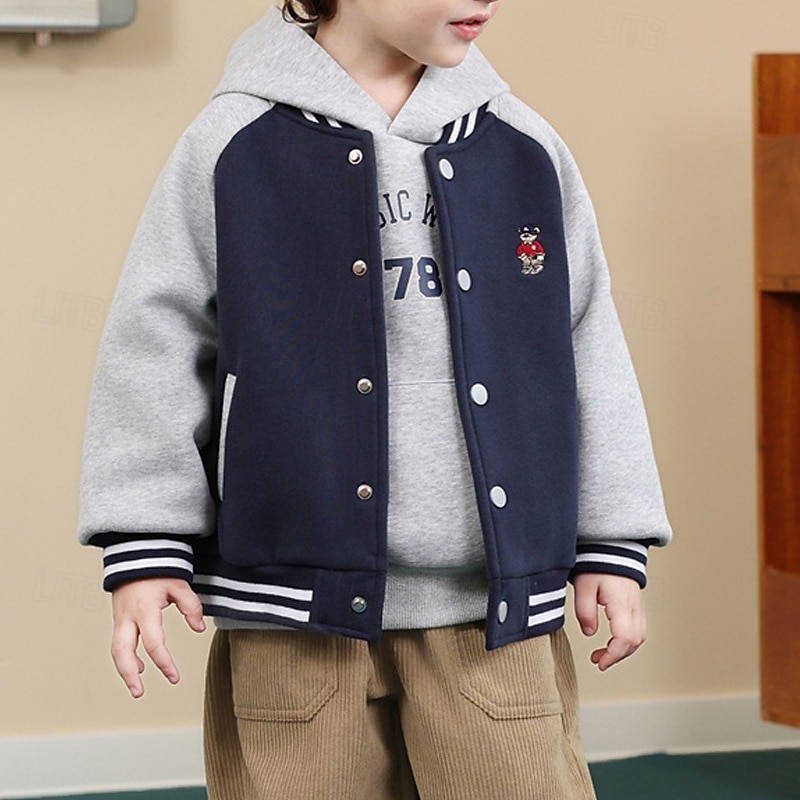 Kids Unisex Baseball Jackets Outerwear Color Block Long Sleeve Comfort Buttons Soft Coat Outdoor Cotton Fashion Daily Blue Sky Blue Spring Fall 4 years+