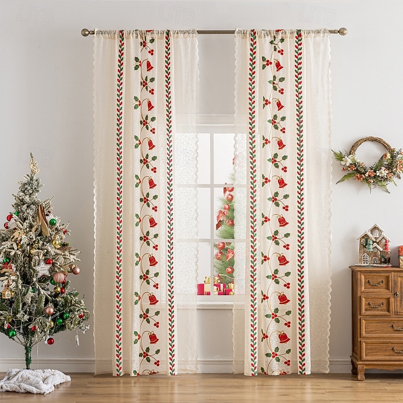 Christmas Decoration Transparent Sheer Curtains, European Style Living Room & Bedroom Window Drapes2