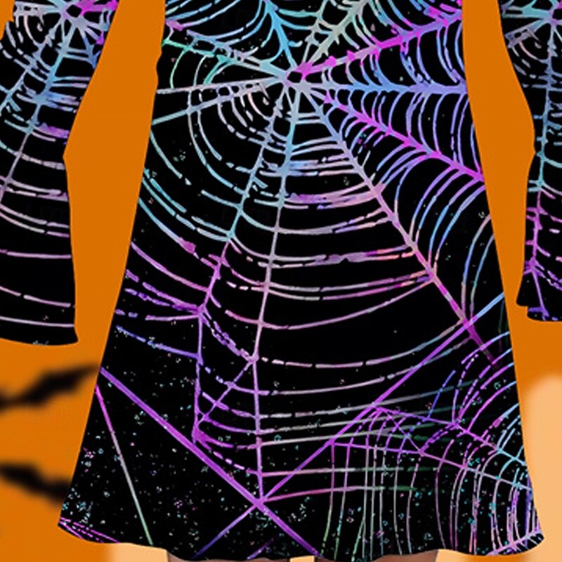 Halloween Girls' 3D Graphic Dress Ruffle Dress Long Sleeve Summer Spring Vacation Daily Holiday Beautiful Sweet Kids 4-12 Years Casual Dress Knee-length Regular Fit3