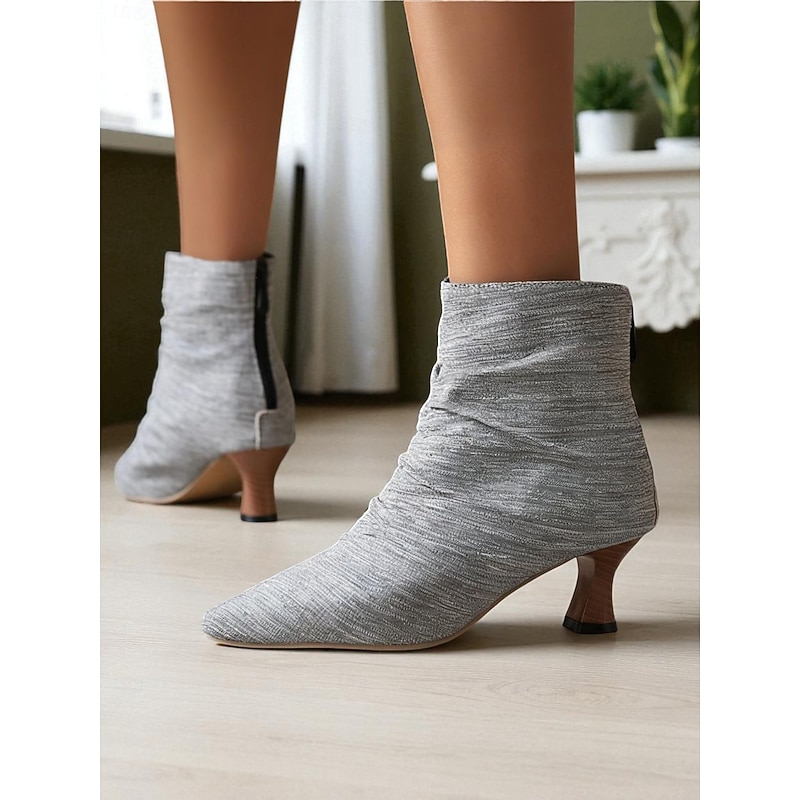 Women's Green Faux Leather Pointed Toe Ankle Boots with Ruched Design and Kitten Heels – Elegant Vintage Style Booties for Fall Office Outfits and Evening Wear4